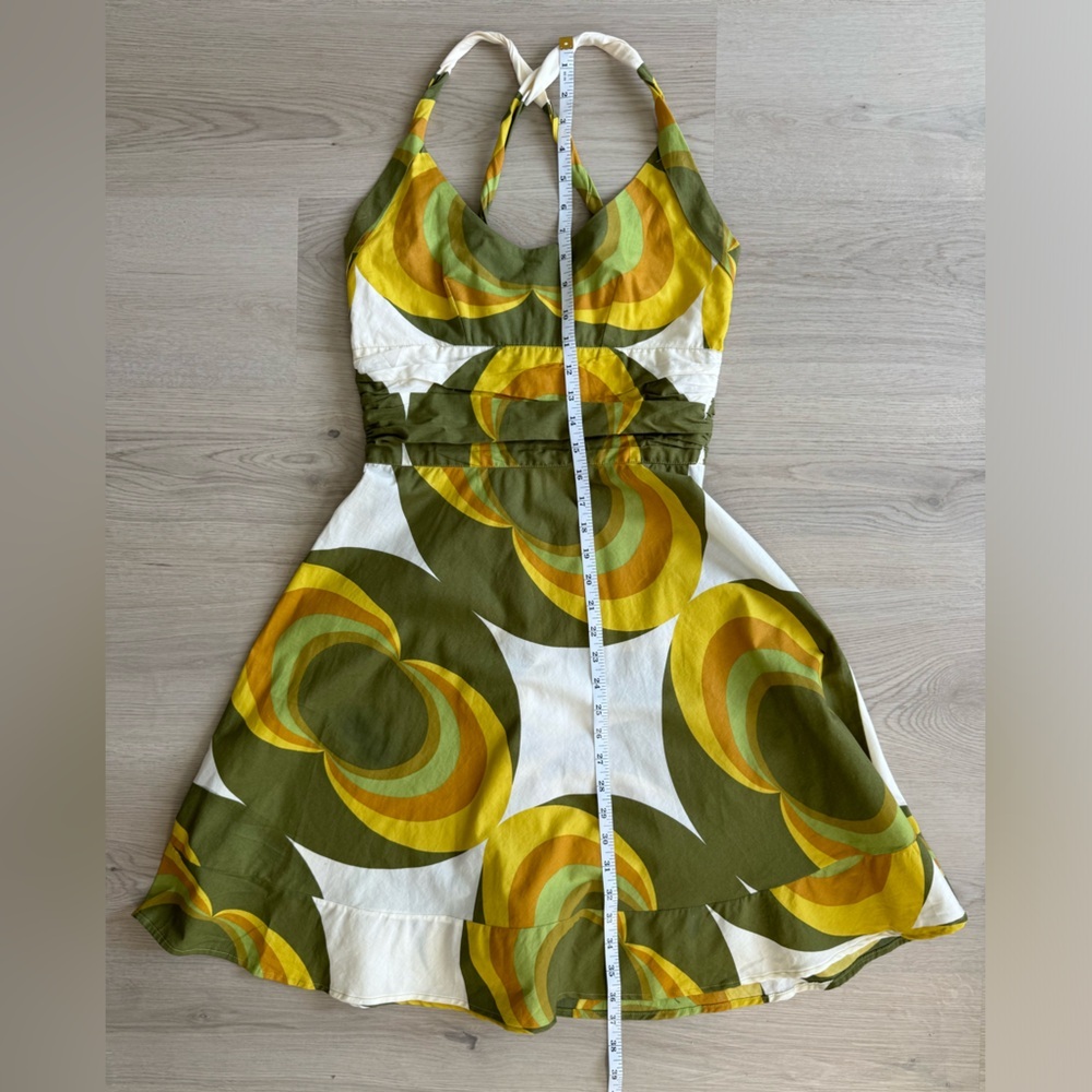 EUC Rare Totem Brand Mini Dress Retro Swirl Circle Green Yellow Orange Size XS S - Picture 8 of 9